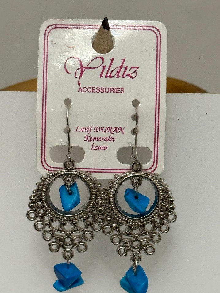 FİRUZE TAŞLI  BOHEM KÜPELER - Görsel 2