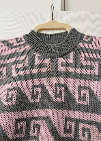 GRİ - PEMBE DESENLİ  UZUN TUNİK KAZAK - Görsel 3