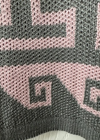 GRİ - PEMBE DESENLİ  UZUN TUNİK KAZAK - Görsel 4