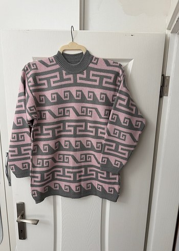 GRİ - PEMBE DESENLİ  UZUN TUNİK KAZAK - Görsel 2