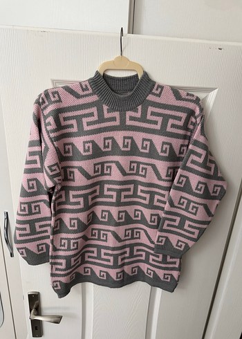 GRİ - PEMBE DESENLİ  UZUN TUNİK KAZAK - Görsel 8