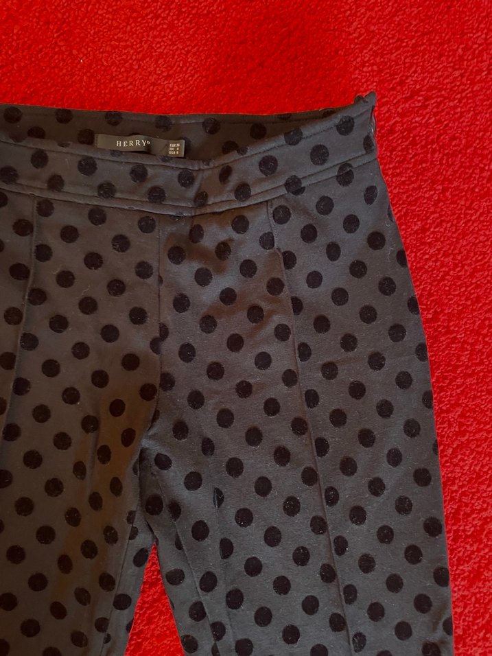 Siyah Puantiyeli Düğmeli Kadın Kumaş Pantolon - Görsel 3