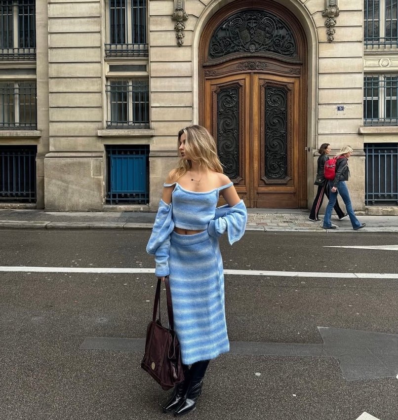 Psc degrade mavi midi örgü etek - Görsel 3