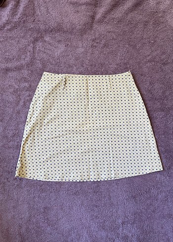 Çiçek desenli bej mini etek - Görsel 5