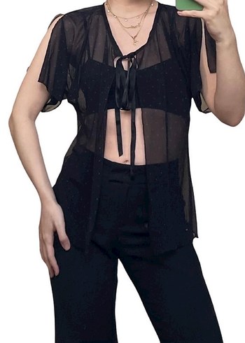 Siyah puantiyeli lingerie üst - Görsel 7