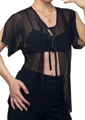 Siyah puantiyeli lingerie üst - Görsel 8