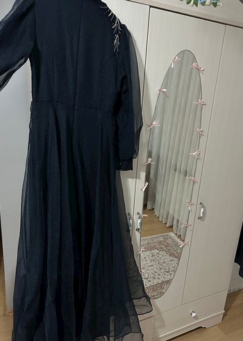 Uzun Siyah Gotik Nakışlı Abiye Elbise - Görsel 3