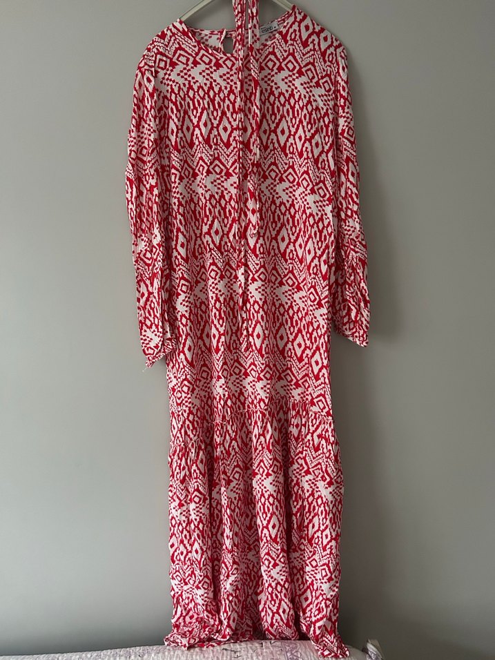 Kırmızı Desenli Bohem Hamile Mini Tunik - Görsel 2