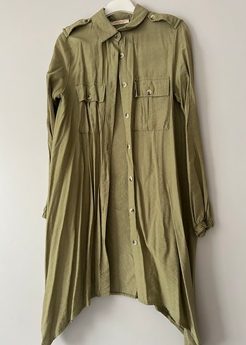 Kadın Keten Gömlek V Yaka Düğmeli - Görsel 3