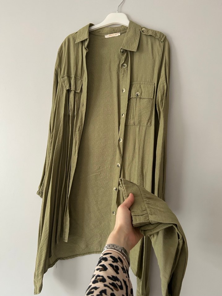 Kadın Keten Gömlek V Yaka Düğmeli - Görsel 4