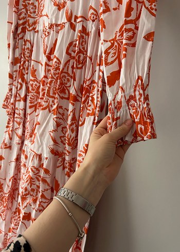 Turuncu Desenli V Yaka Bohem Hamile Tunik - Görsel 2