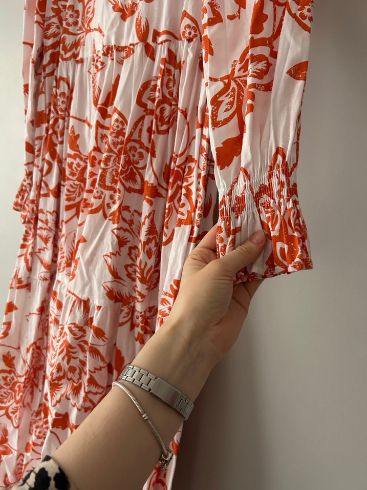 Turuncu Desenli V Yaka Bohem Hamile Tunik - Görsel 2