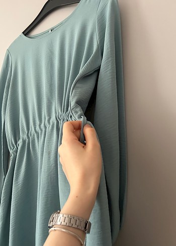 Turkuaz V Yaka Uzun Kollu Hamile Tişörtü - Görsel 2