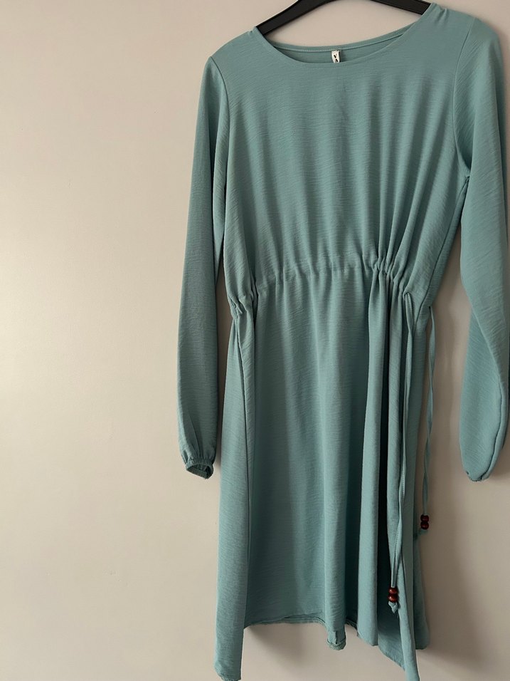 Turkuaz V Yaka Uzun Kollu Hamile Tişörtü - Görsel 3