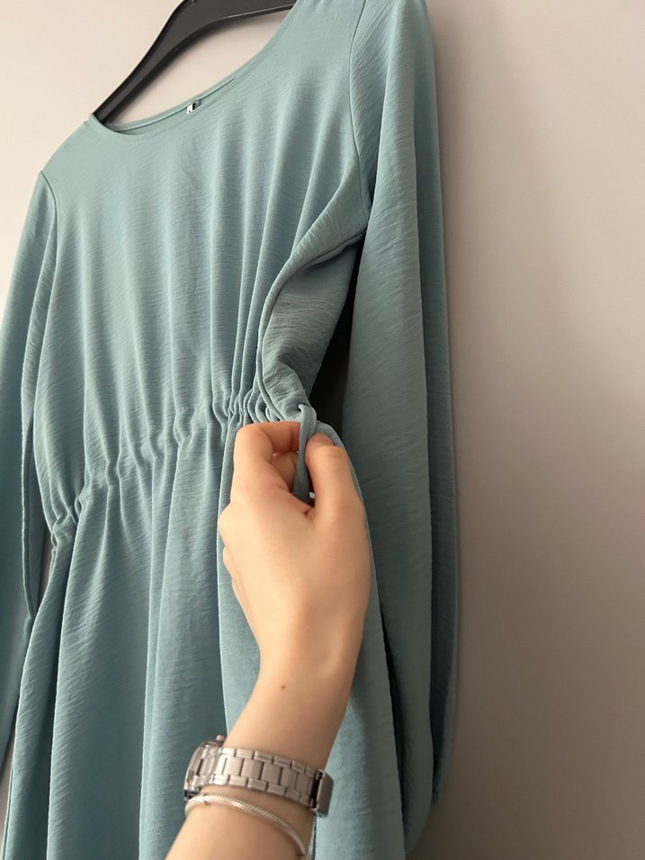 Turkuaz V Yaka Uzun Kollu Hamile Tişörtü - Görsel 2