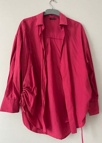 Pembe V Yaka Saten Kadın Gömlek - Görsel 2