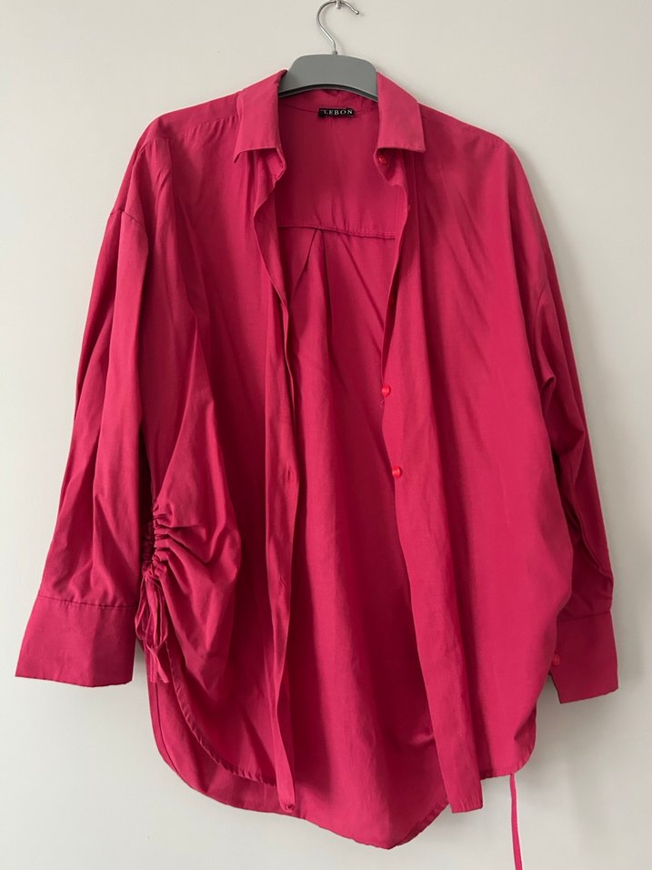Pembe V Yaka Saten Kadın Gömlek - Görsel 2