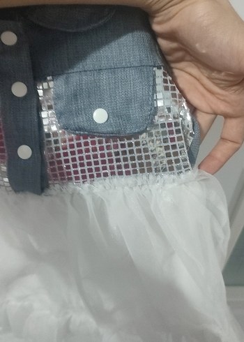 24-36 Ay Beden gri Renk Kız Çocuk Kot Görünümlü Çıt Çıtlı Elbise