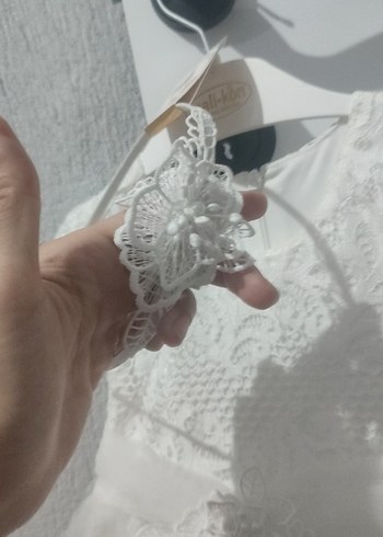 18-24 Ay Beden beyaz Renk Kız Çocuk Beyaz Dantel İşlemeli Elbise