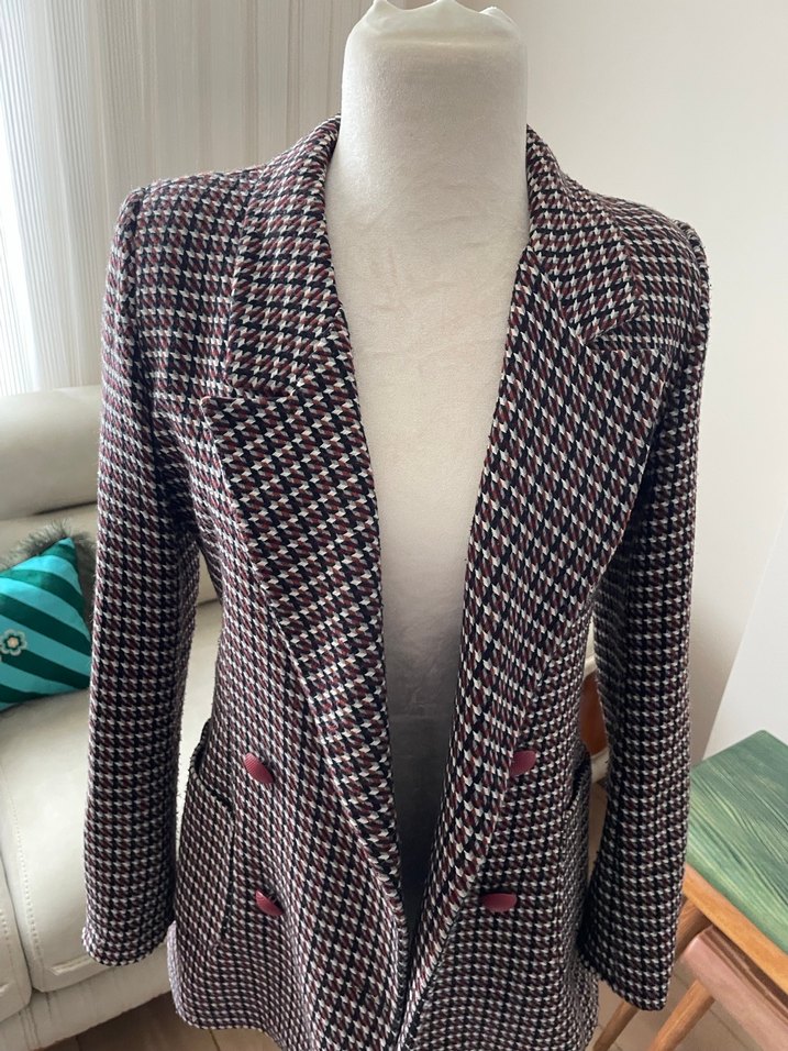 Bordo Desenli Midi Blazer Ceket - Görsel 2