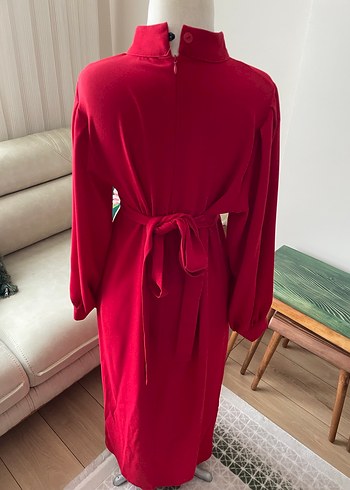 Klasik Kırmızı Uzun Kollu Uzun Elbise - Görsel 5
