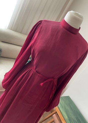 Bordo Uzun Kollu Kadın Uzun Elbise - Görsel 2