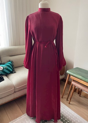 Bordo Uzun Kollu Kadın Uzun Elbise - Görsel 3