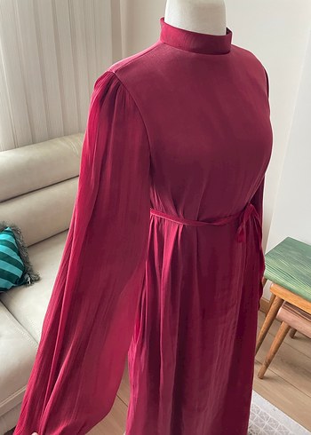 Bordo Uzun Kollu Kadın Uzun Elbise - Görsel 4
