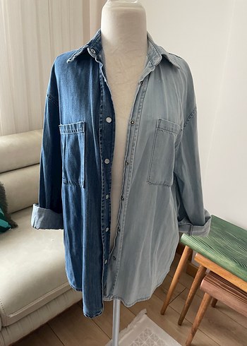 Çift Renkli Oversize Denim Ceket - Görsel 2