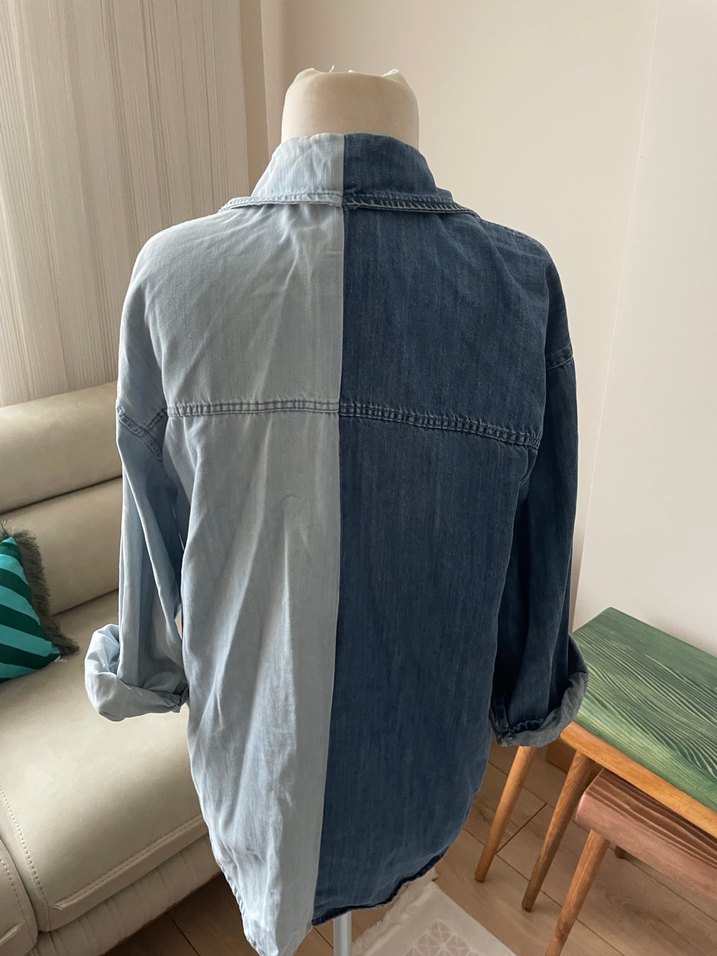 Çift Renkli Oversize Denim Ceket - Görsel 3