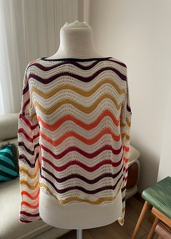 Renkli Bohem Desenli Uzun Kollu Triko Kazak - Görsel 2