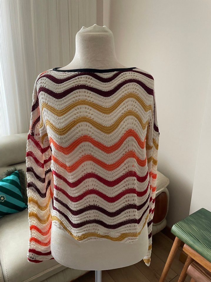 Renkli Bohem Desenli Uzun Kollu Triko Kazak - Görsel 2