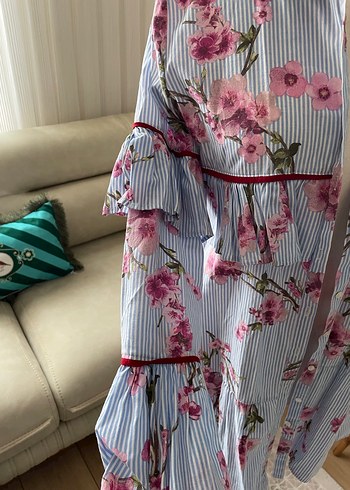 Pembe Çiçekli Uzun Kollu Pamuklu Gömlek - Görsel 3