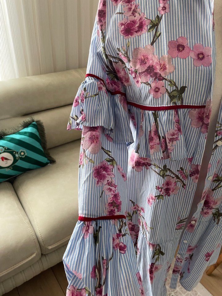 Pembe Çiçekli Uzun Kollu Pamuklu Gömlek - Görsel 3