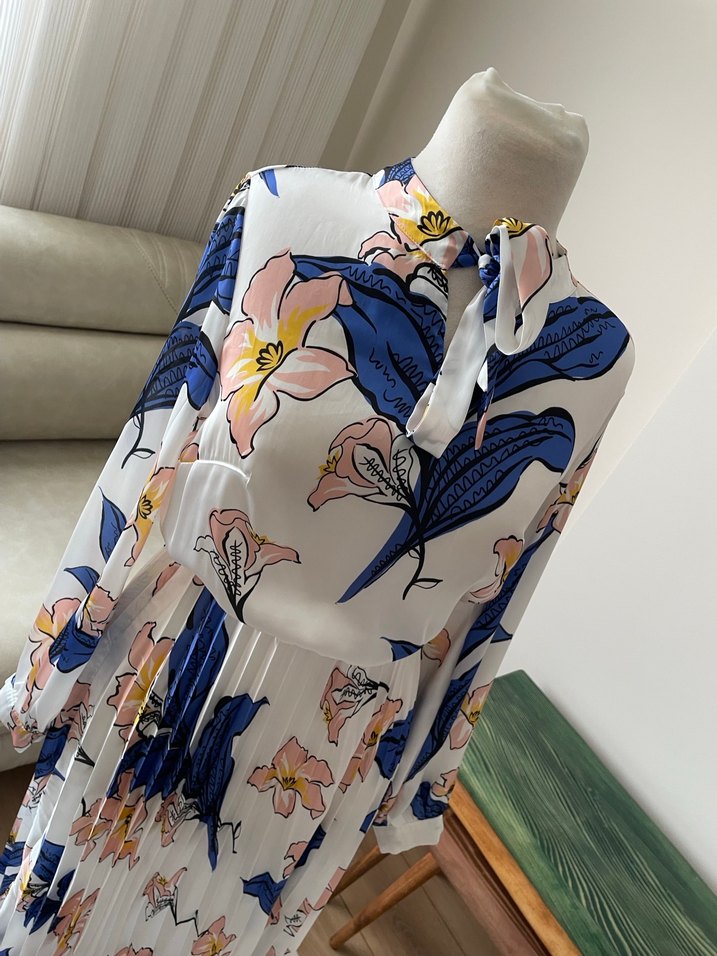 Bohem Çok Renkli Pilili Uzun Elbise - Görsel 3