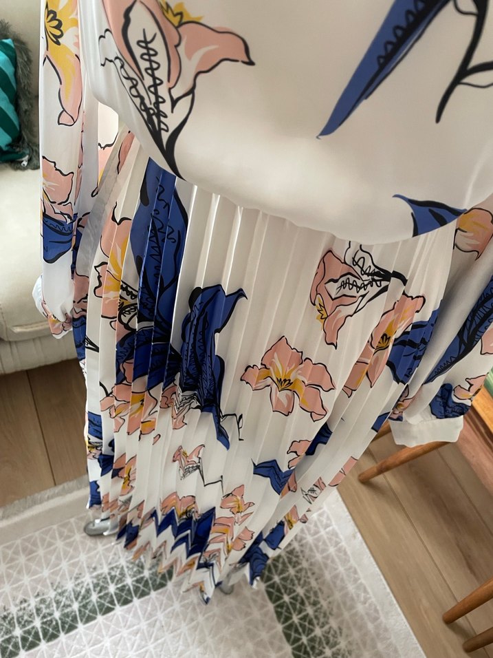 Bohem Çok Renkli Pilili Uzun Elbise - Görsel 5