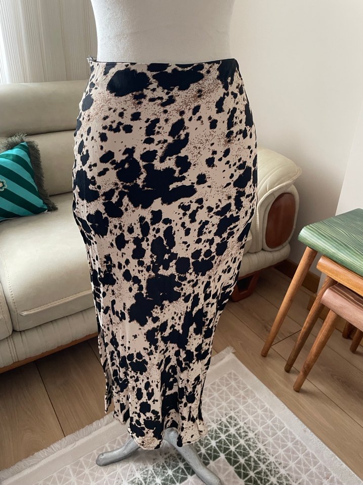 Drapeli Bağlama Desenli Uzun Kadın Etek - Görsel 2