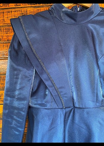 Lacivert Uzun Kollu Gotik Kadın Elbise - Görsel 3