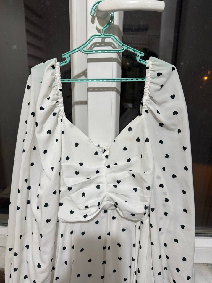 Uzun Kollu Puantiyeli Midi Elbise - Görsel 2