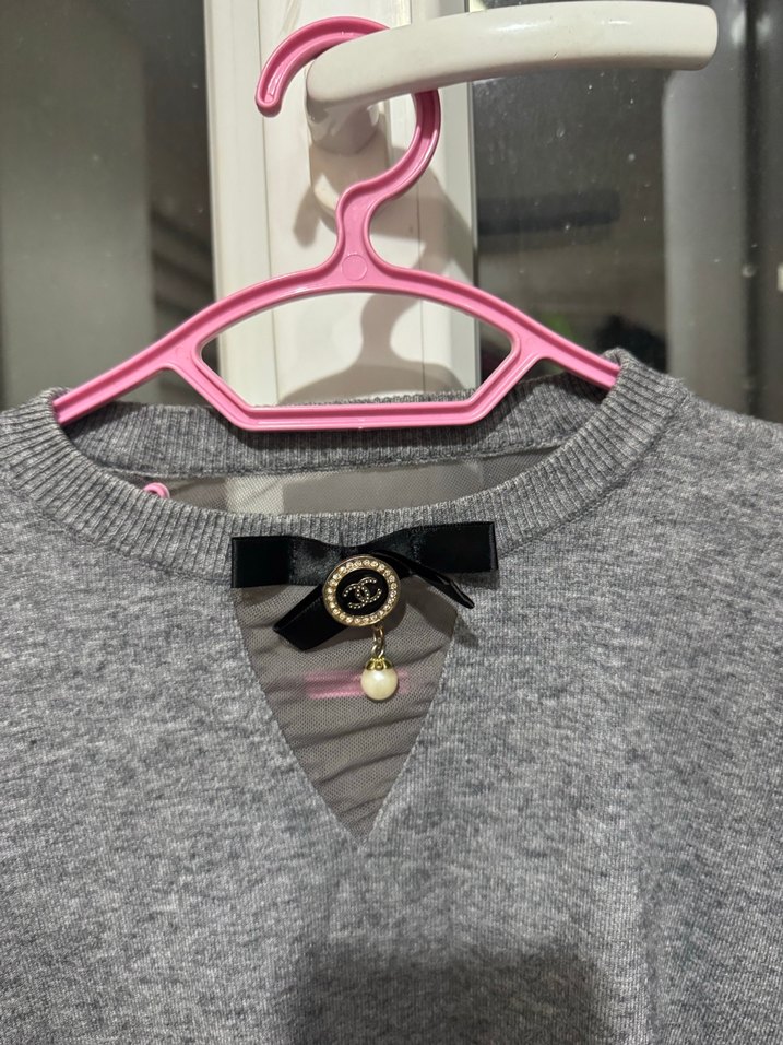 Gri Kadın Triko Uzun Kollu Kazak - Görsel 2