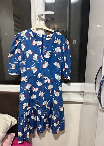 Mavi Desenli Midi Elbise - Görsel 2