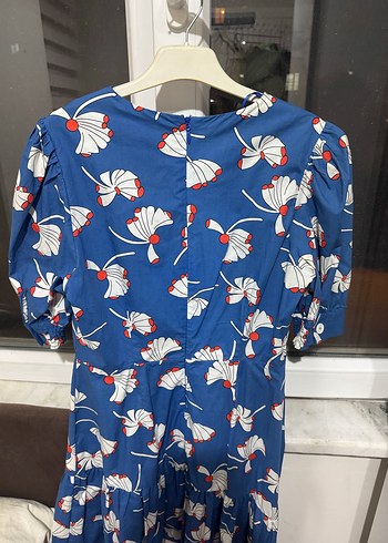 Mavi Desenli Midi Elbise - Görsel 7