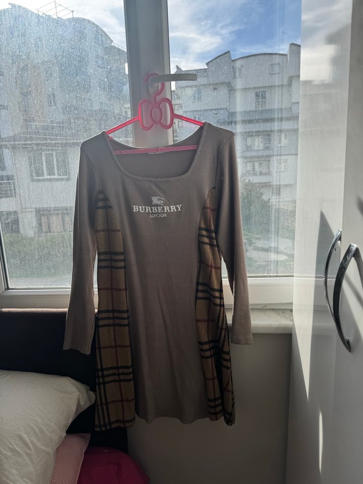 Burberry Baskılı Uzun Kollu Kadın elbisesi - Görsel 2