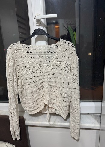 Bohem V Yaka Örgü Kadın Kazak - Görsel 2