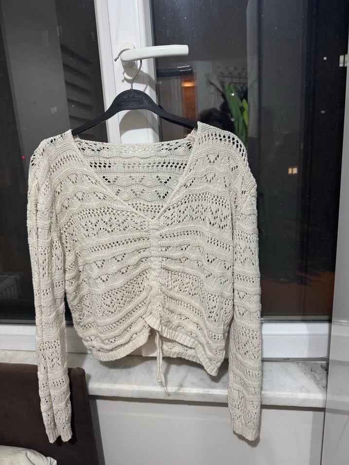 Bohem V Yaka Örgü Kadın Kazak - Görsel 2