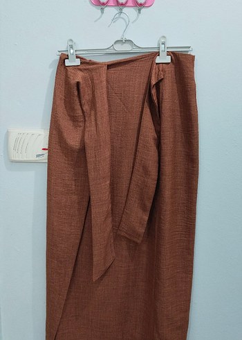 38 Beden Drapeli Camel Bağcıklı Uzun Etek