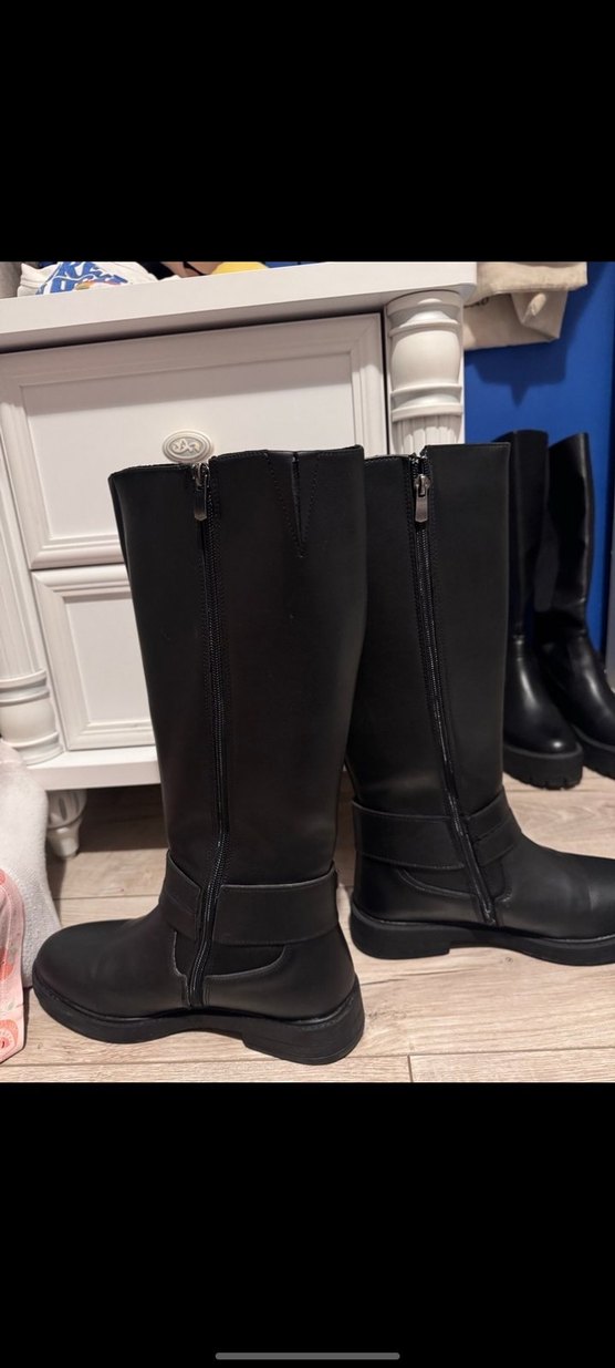 Tokalı Siyah Deri Dizüstü Kadın Çizme - Görsel 5