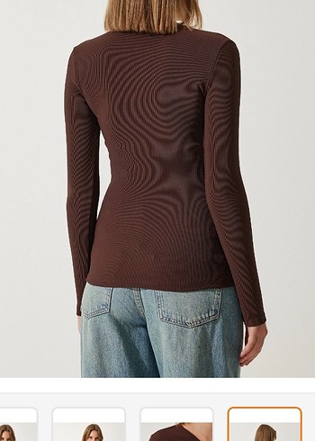 Kahverengi V Yaka Triko Bluz - Görsel 3