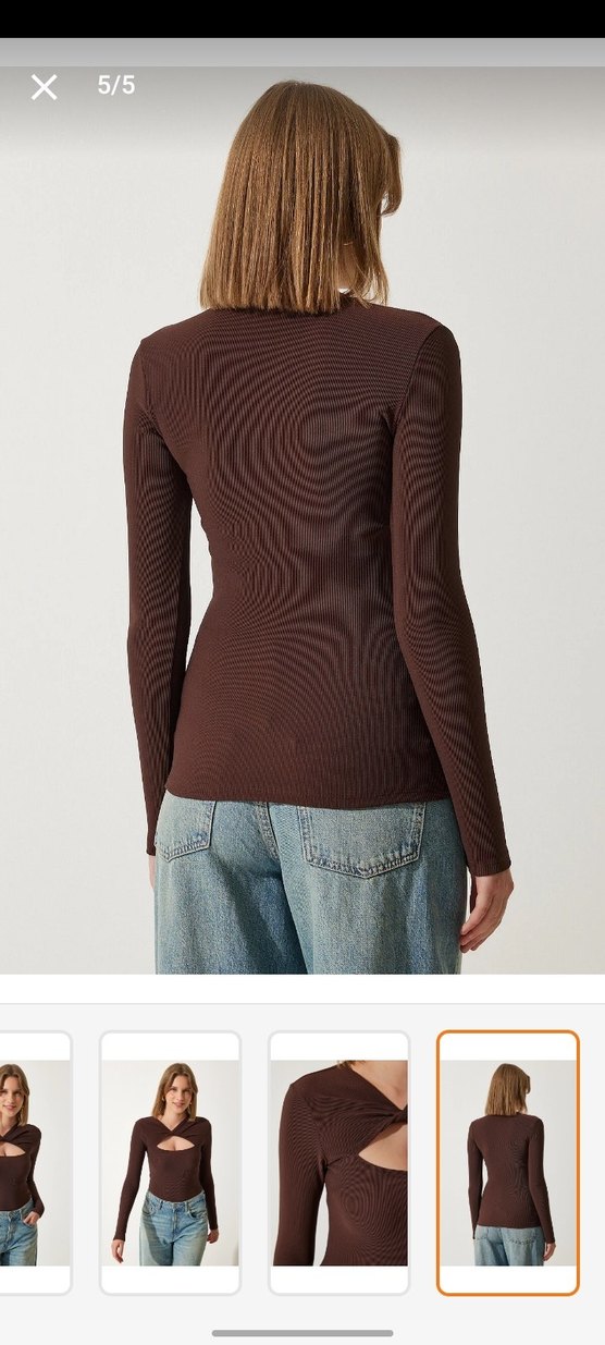 Kahverengi V Yaka Triko Bluz - Görsel 3
