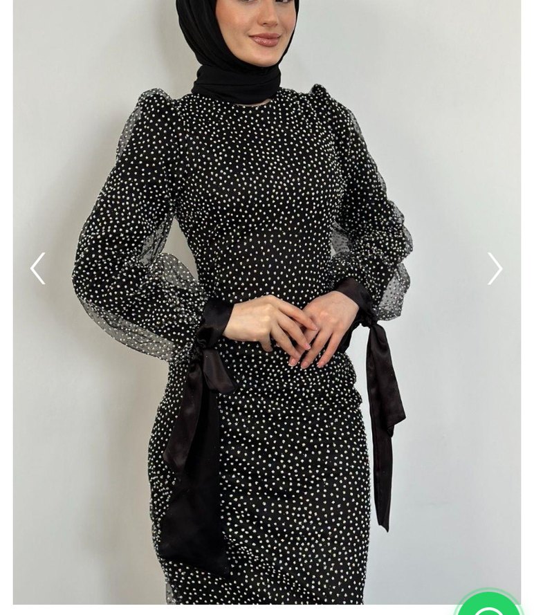 Uzun Kollu Puantiyeli Siyah Uzun Elbise - Görsel 3